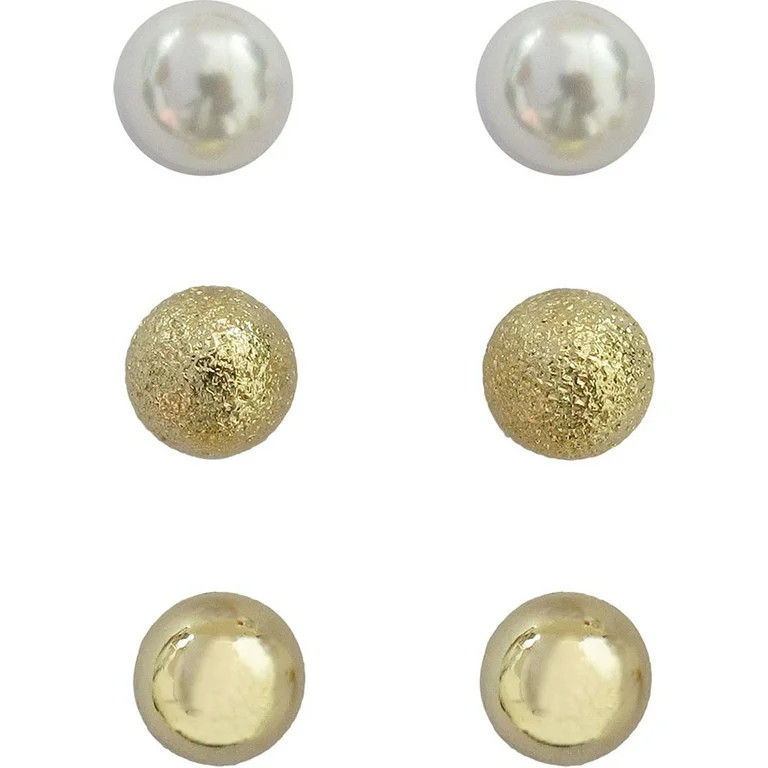 Time And Tru 3pk Prl/gl Ball Stud Pearl/text/gold | Walmart (US)