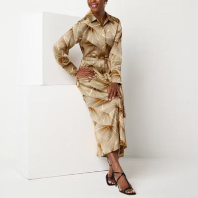 Worthington Womens Long Sleeve Geometric Shirt Dress | JCPenney