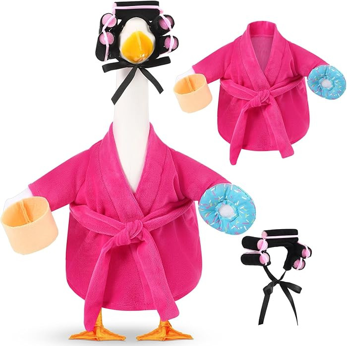 Lady Porch Goose Outfit for 17'' Cement Plastic Lawn Goose Statue Clothes Pink Bathrobe Coffee Cu... | Amazon (US)