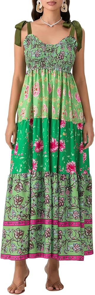 Women Summer Casual Maxi Dress Boho Dress Sleevelss Tie up Flowy Dress Cutout Long Dress Vacation... | Amazon (US)