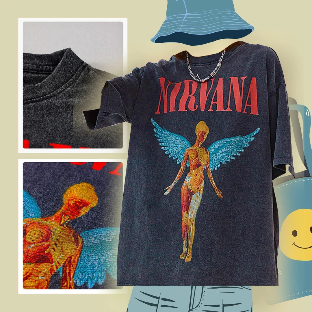 Vintage Rock Band T-shirt Oversized Reprint Acid Faded Black - Etsy | Etsy (US)