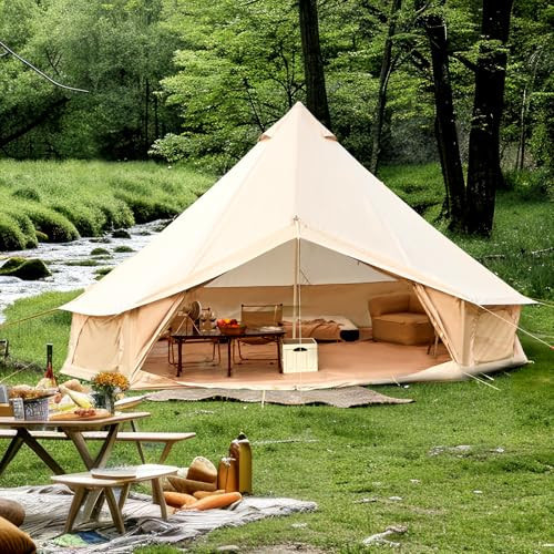 Bell Tent for Family Camping, 13.1 FT Yurt Tent with Stove Jack, 4 Season Oxford Tents for Outdoor Party, Hot Tent Shelter Fits 3-4 People | Amazon (US)