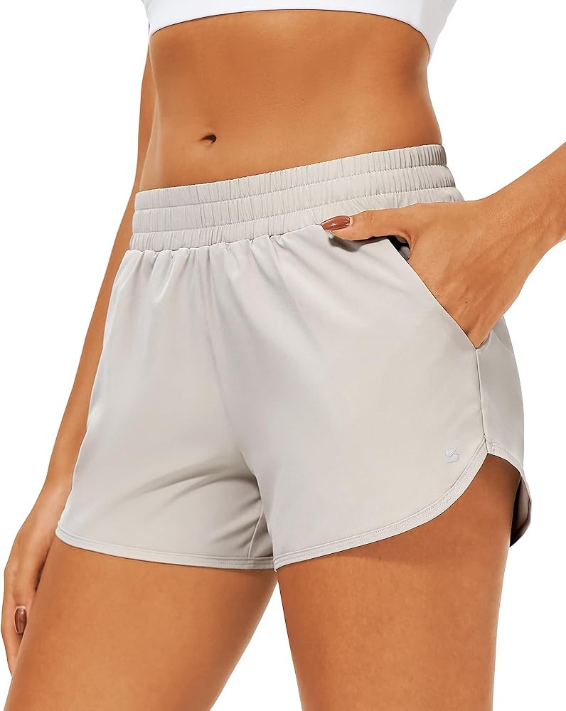 Stelle Womens 3" Running Shorts Mesh Liner High Waisted Workout Shorts Quick Dry Dolphin Athletic... | Amazon (US)