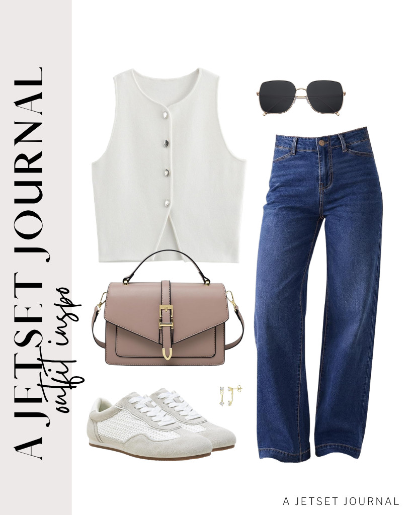 A cropped white knit vest and wide-leg jeans are a great pair! Match this with Vepose sneakers and Travistar crossbody bag, then use SOJOS sunnies to style the fit.


#LTKSeasonal #LTKSaleAlert #LTKTravel 

 