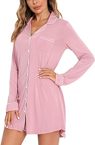 Samring Pajama Nightgown for Women Short/Long Sleeve Button Down Nightwear Top Boyfriend Sleep Sh... | Amazon (US)