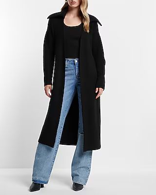 Ribbed Collared Belted Duster Cardigan | Express