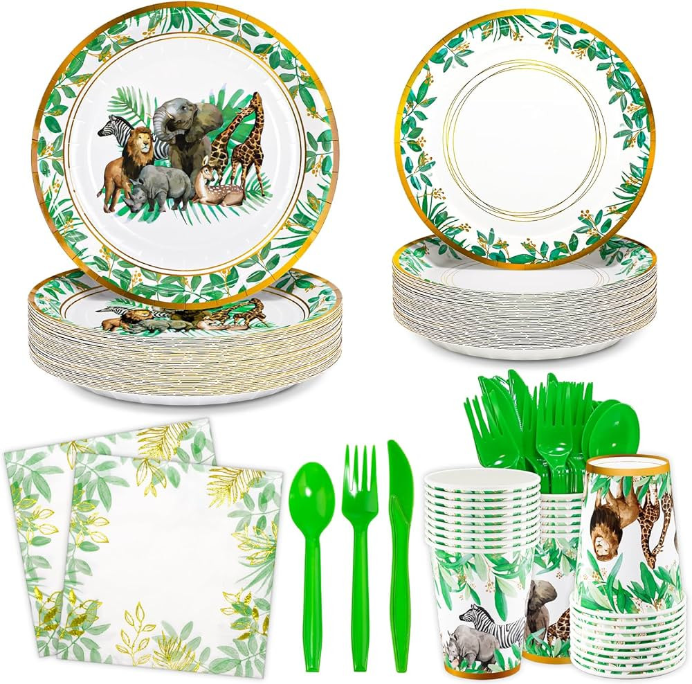 DYLIVeS 168 Pcs Safari Birthday Party Decorations, Jungle Theme 9" Dinner 7" Dessert Plates Napki... | Amazon (US)