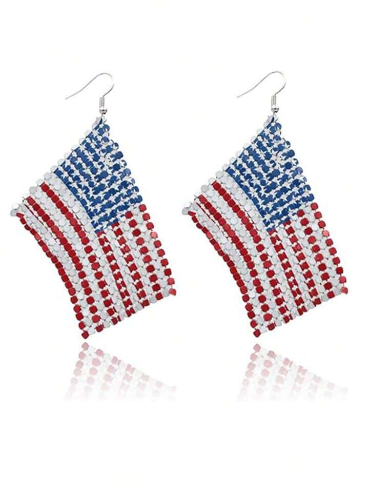 Star Shaped Glitter American Flag Cheerleader Earrings, European Style, For July 4th Independence... | SHEIN