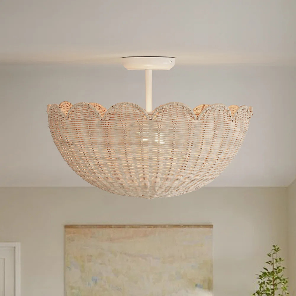 2-Light Rattan Shell-Shape Semi-Flush Mount | Wayfair North America