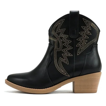 Soda Women Cowgirl Cowboy Western Stitched Ankle Boots Pointy Toe Short Low Stack Booties GESSO-S Black 6 | Walmart (US)