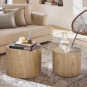 kevinplus Wood Side Table Round Small Coffee Tables Nesting End Table Set of 2 for Living Room Be... | Amazon (US)