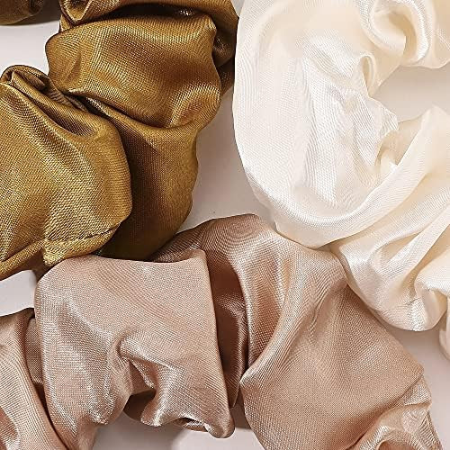 Scrunchies Hair Ties Silk Satin Scrunchy - Hair Elastics Bands Ponytail Holder Pack of Neutral Scrub | Amazon (US)