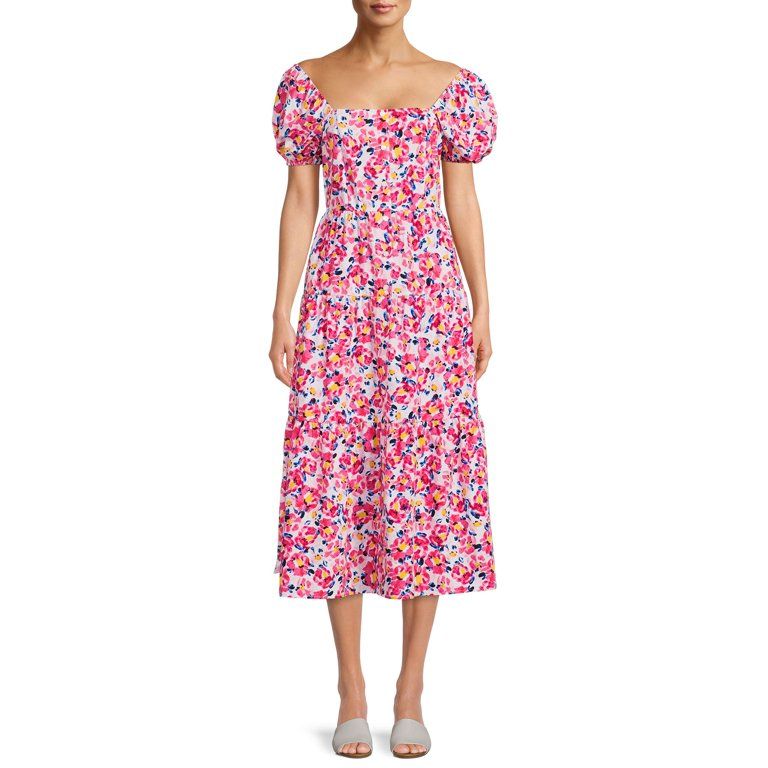 Time and Tru Women's Printed Off Shoulder Dress | Walmart (US)