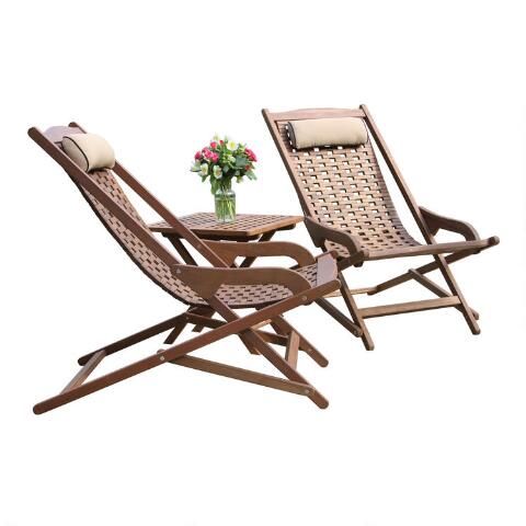 Eucalyptus Folding Swing Lounger 3 Piece Outdoor Set | World Market