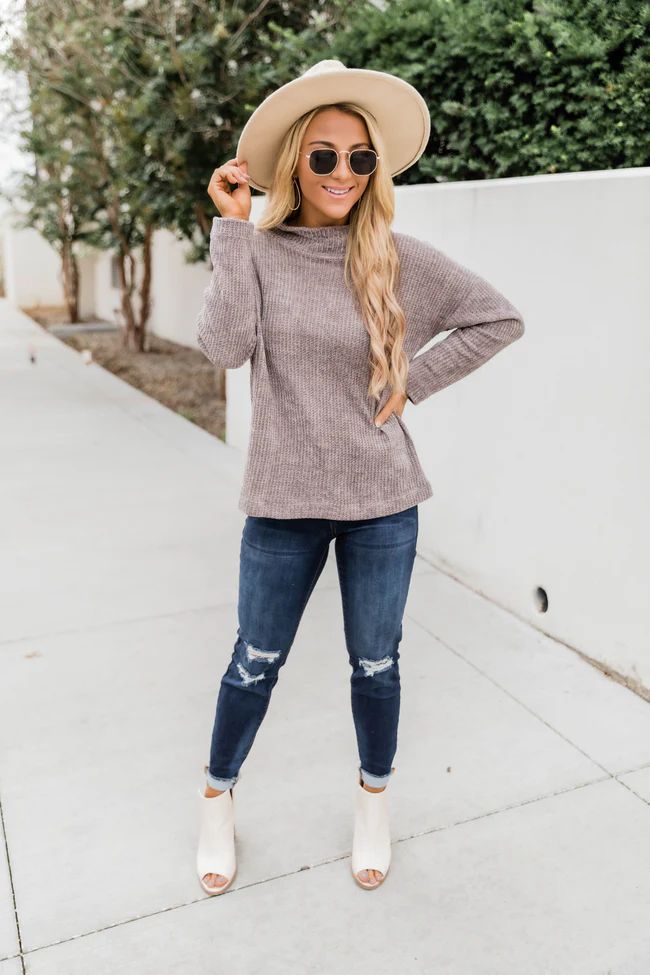Vibrant Charm Mock Neck Grey Sweater SALE | The Pink Lily Boutique