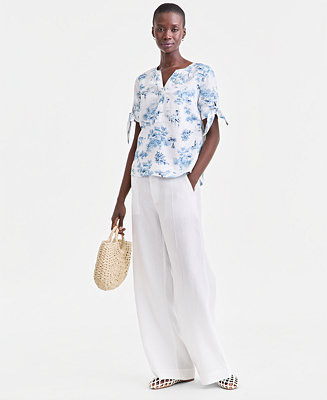 Women's Linen Y-Neck Top, Macy's Exclusive | Macy's
