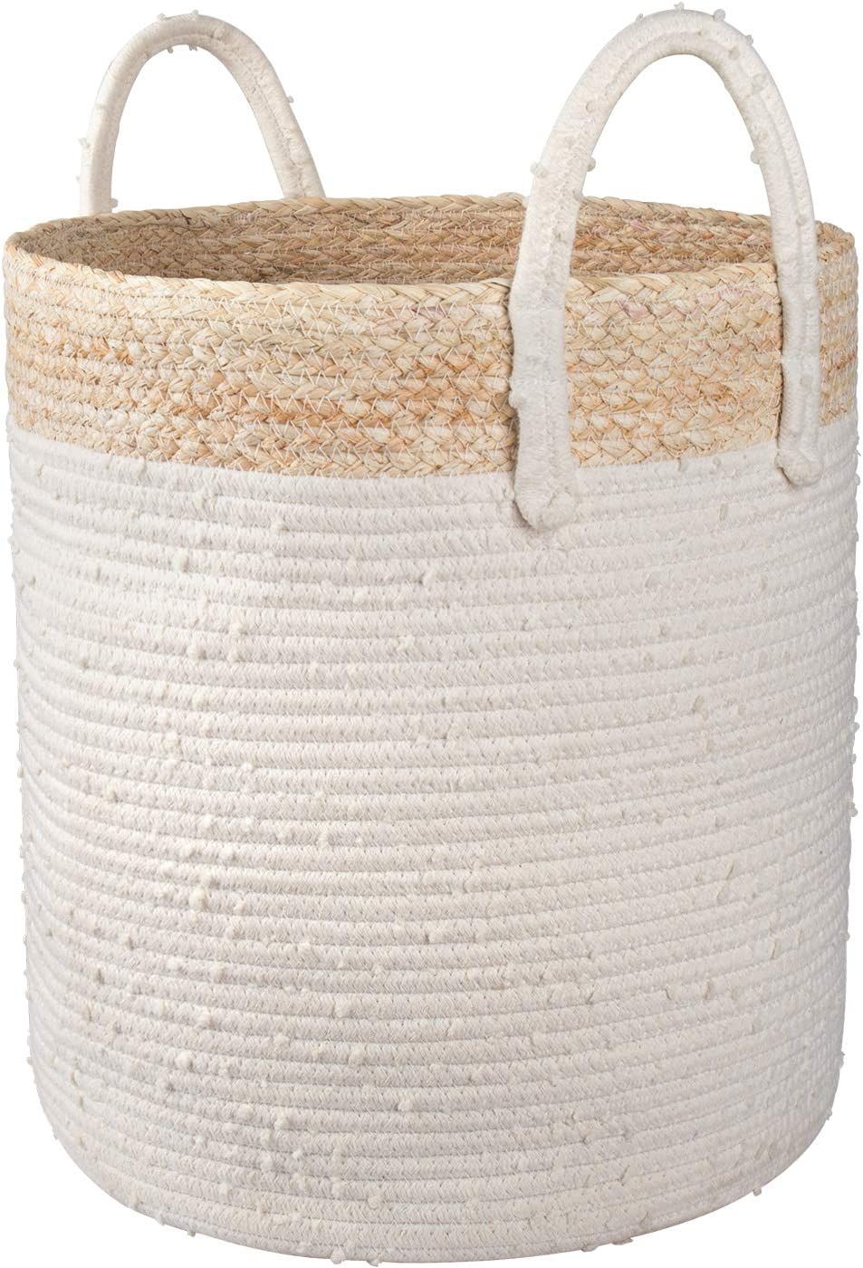 LA JOLIE MUSE Woven Basket Rope Storage Basket - Large Cotton Organizer 16 x 14 x 14 Inches, Natu... | Amazon (US)