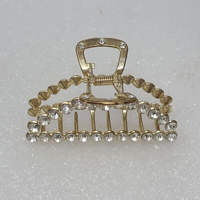 Vintage Rhinestone Hair Claw Clip Gold Tone | eBay US