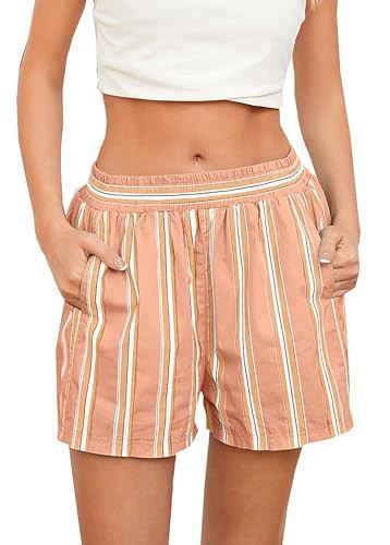 MISSACTIVER Women Striped Boxer Shorts Elastic High Rise Pajama Bottoms Casual Y2K Lounge Shorts with Pockets Sleepwear Orange | Amazon (US)