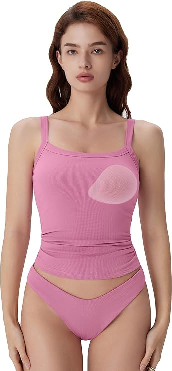 SUUKSESS Women Cotton Rib Padded Tank Tops Sleeveless Spaghetti Strap Square Neck Tops Summer Cam... | Amazon (US)