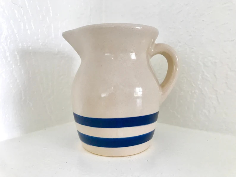 Vintage Stoneware Creamer Pitcher, Blue Stripe Farmhouse Decor - Etsy | Etsy (Global)