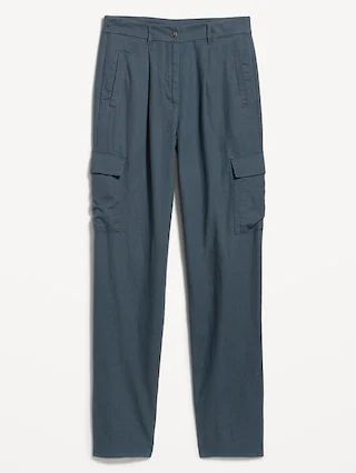 High-Waisted Linen-Blend Cargo Straight Pants | Old Navy (CA)
