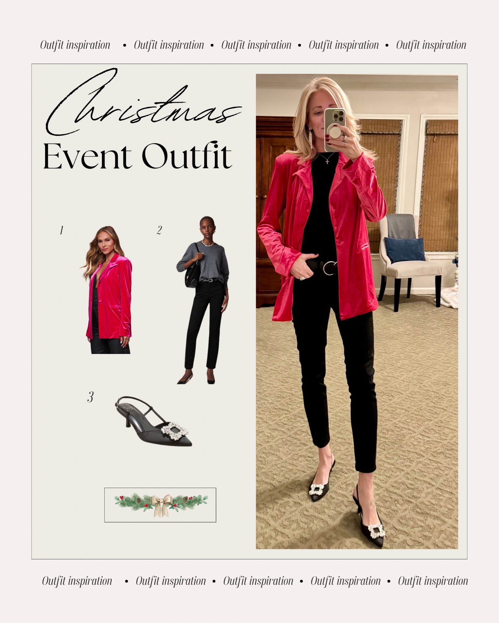 Simple, classy, and a pop of color. Velvet blazer adds just a touch of lux as a statement piece. Comfy classy jeans and a petite heel with some bling

#LTKFindsUnder50 #LTKOver40