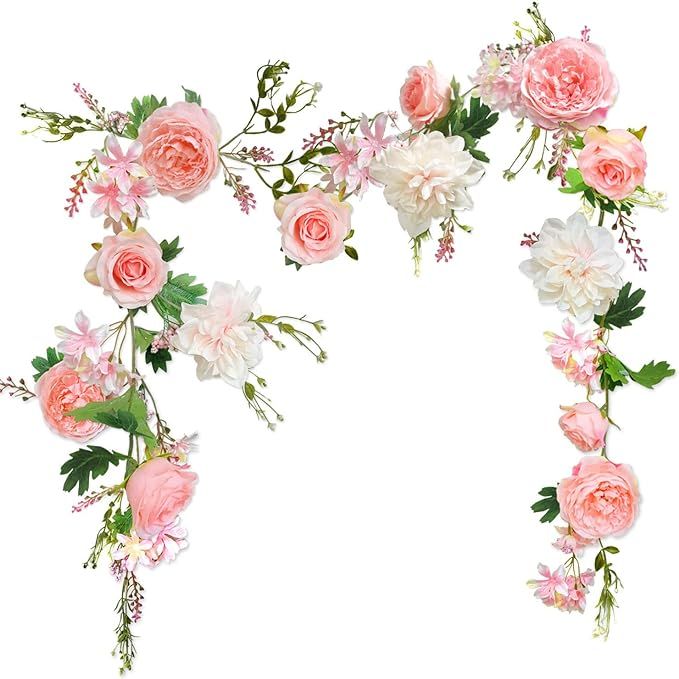 Blush Peony Flowers, OrgMemory Rose Flower Vine, Light Pink Flower Garland, 6' Floral Garland for... | Amazon (US)