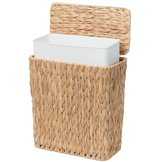 Coeusy 3 Gallon Wicker Trash Can,Small Bathroom Trash Can with Lid,Natural Water Hyacinth Wicker ... | Amazon (US)