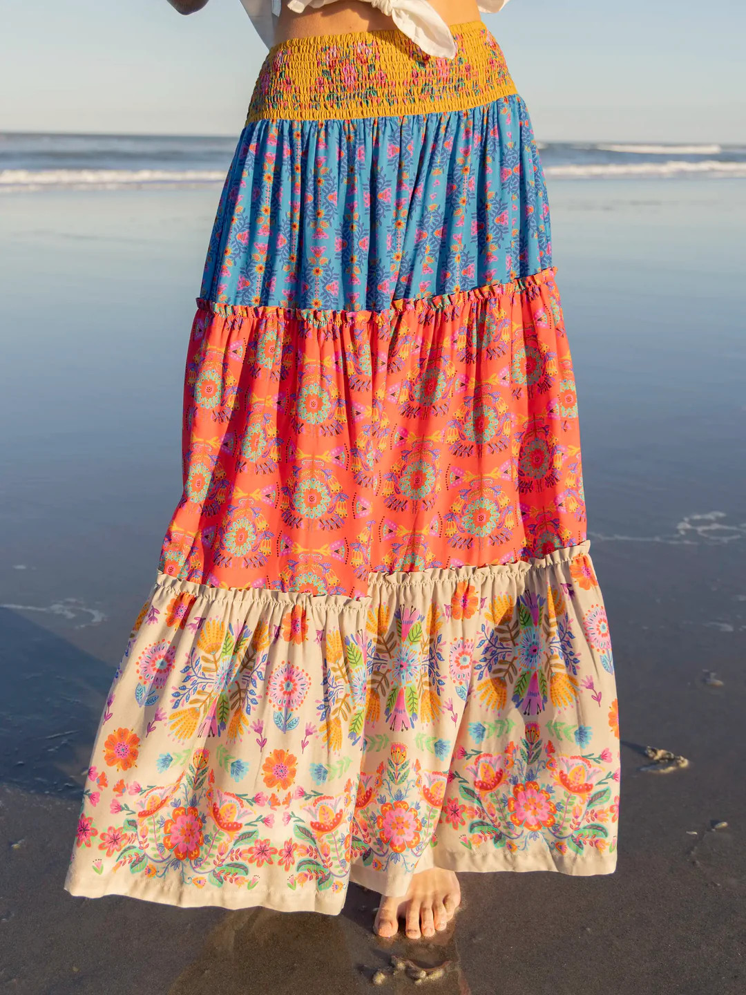 Emilia Ruffle Maxi Skirt - Grey Folk Flower | Natural Life
