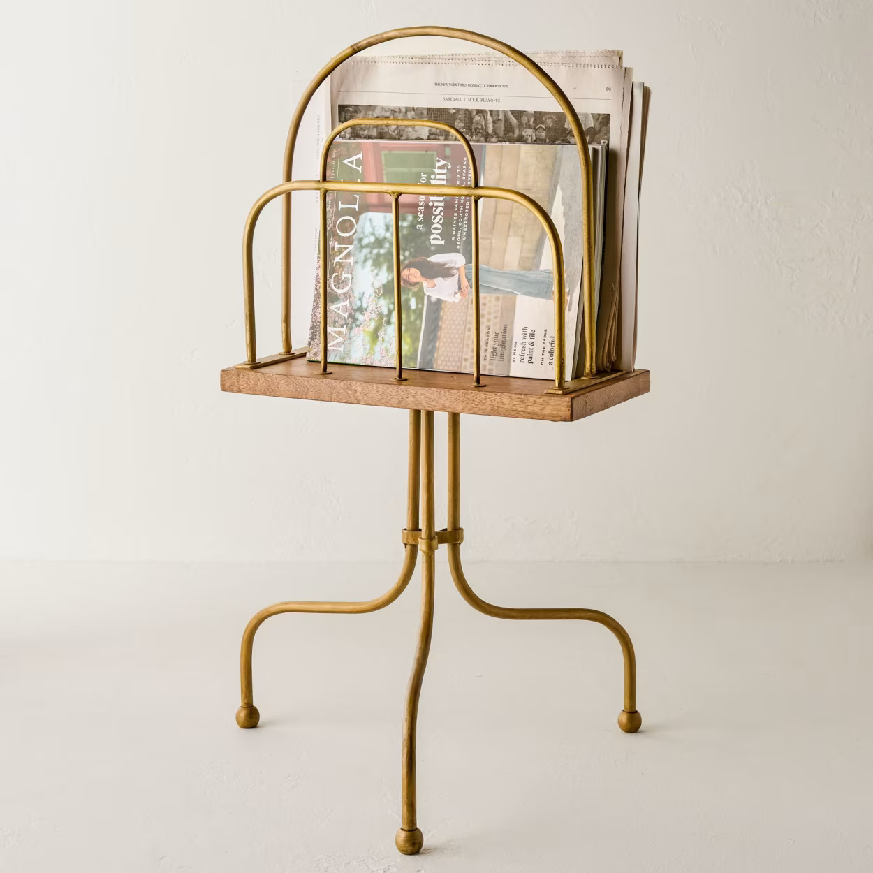 Antique Brass and Wood Media Stand | Magnolia