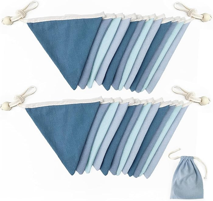 2 Strings Blue Pennant Banner Flags Nursery Garland Royal Linen Fabric Triangle Bunting Streamers... | Amazon (US)