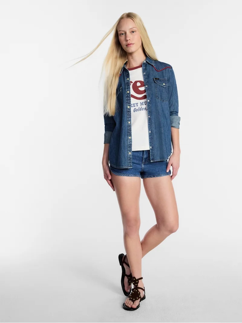Kacey Lee Women's Denim Western Shirt with Piping, Sizes XS-XXL | Walmart (US)