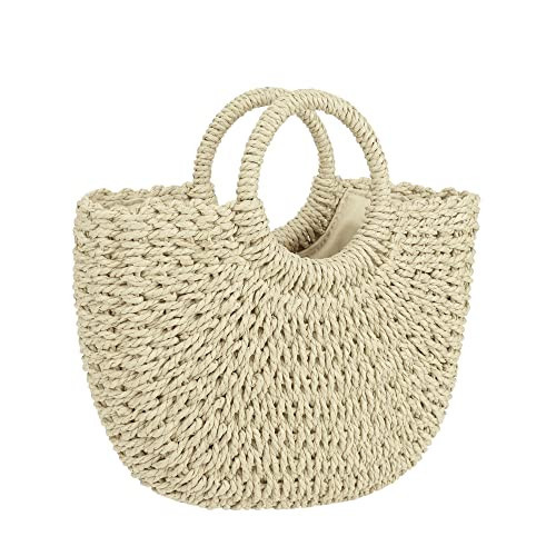 Womens Large Straw Beach Bag Woven Tote bag Top Handle Handbag Purse for Summer (Beige) | Amazon (US)