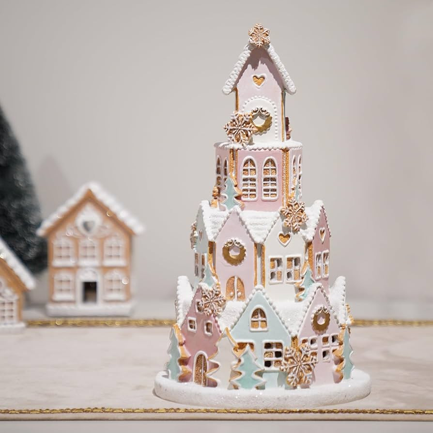 Braxio Gingerbread House Christmas Decorations Indoor - Resin Christmas Gingerbread House with Le... | Amazon (US)