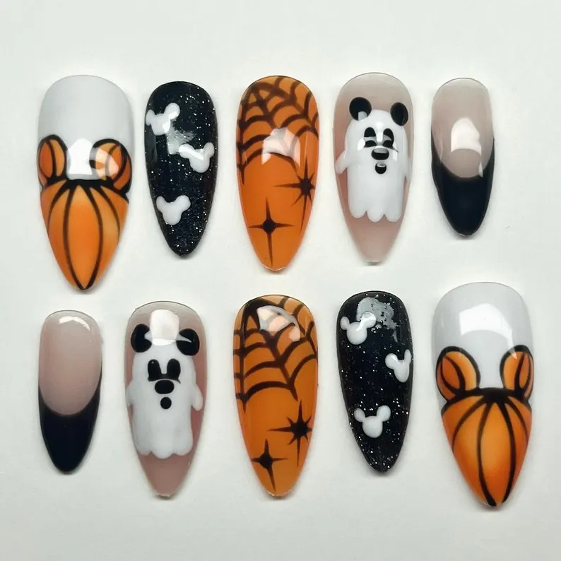 Disney Halloween Press-on Nails, Spooky Nails, Ghost Mickey, Pumpkin, Spiderweb, Orange and Black... | Etsy (US)
