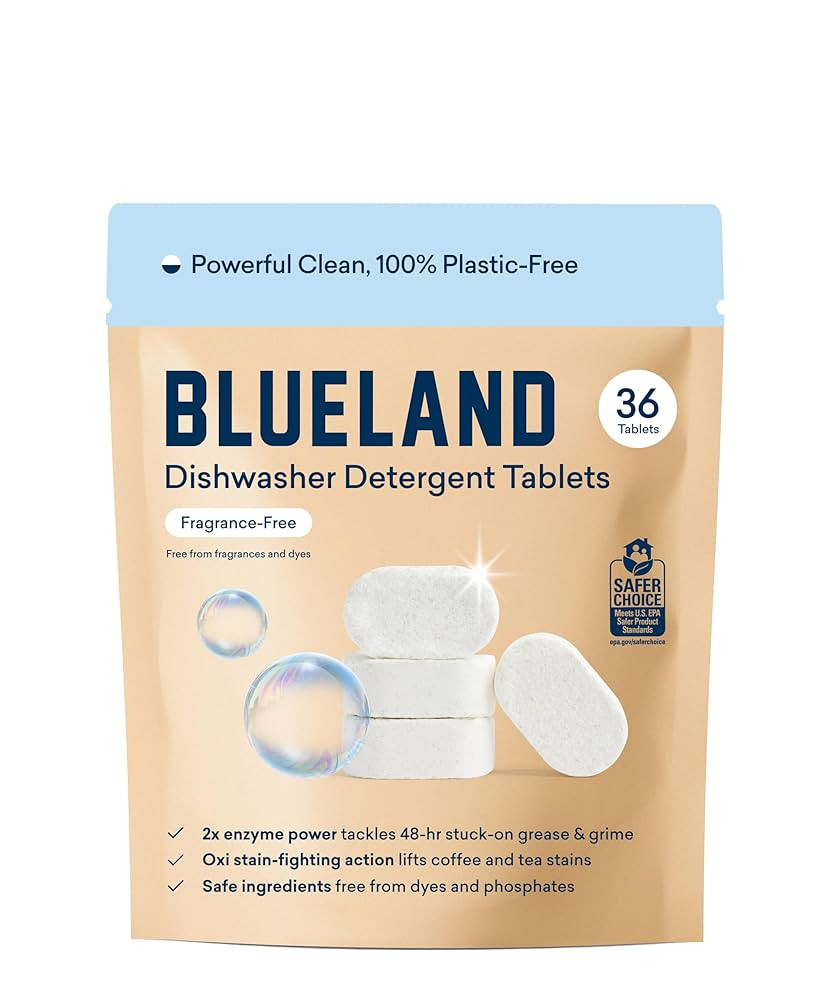 BLUELAND 100% Plastic-Free Dishwasher Detergent Tablets, 36 Count, Unscented Eco Friendly Dishwas... | Amazon (US)
