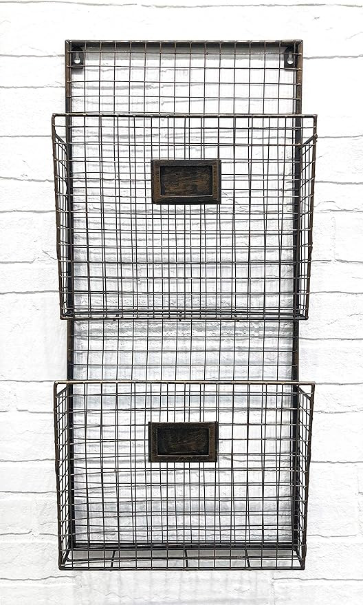 Two Tier Wall File Holder – Durable Antique Copper Metal Rack with Spacious Slots for Easy Orga... | Amazon (US)