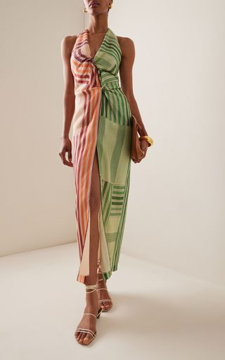 Marisol Twisted Patchwork Silk-Wool Midi Halter Dress | Moda Operandi (Global)