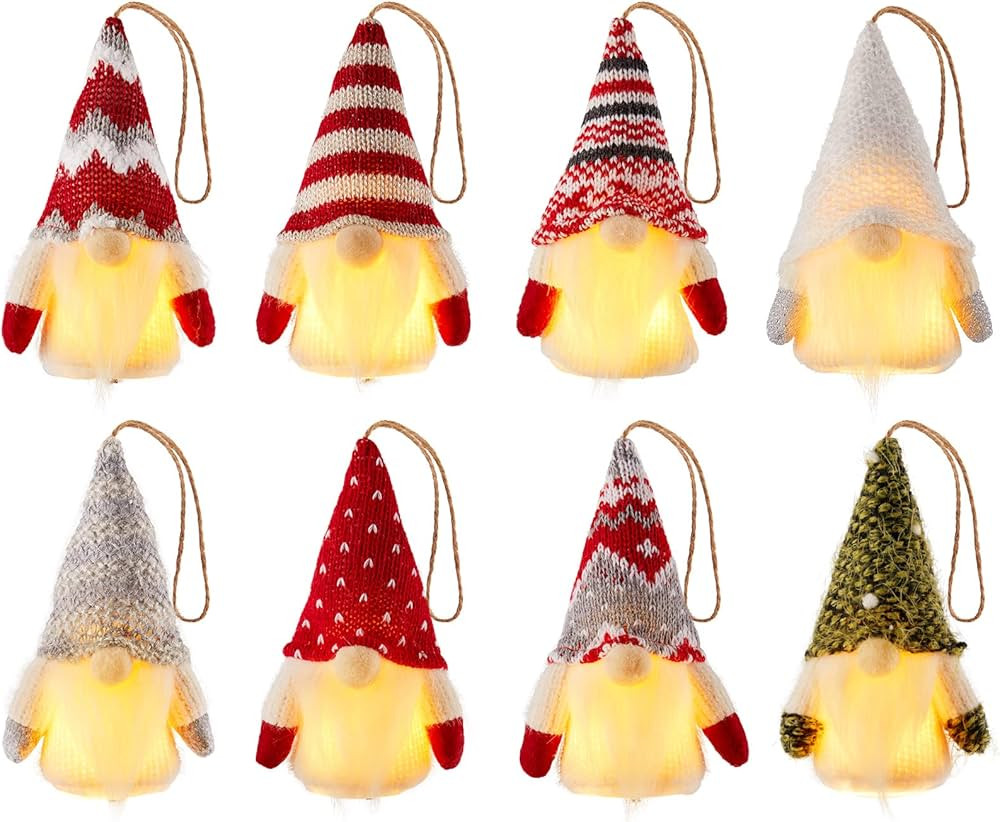 Gnome Christmas Ornaments, 8 Packs 5" Christmas Gnomes Ornaments, Lighted Christmas Tree Ornament... | Amazon (US)