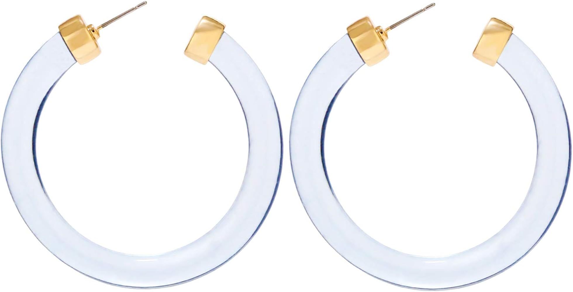 Transparent Color Lucite Resin Hoop Earrings Acetate Statement Drop Earrings | Amazon (US)