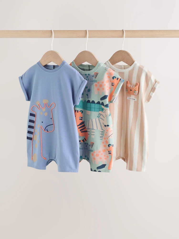 Blue Safari Jersey Baby Rompers 3 Pack | Next US