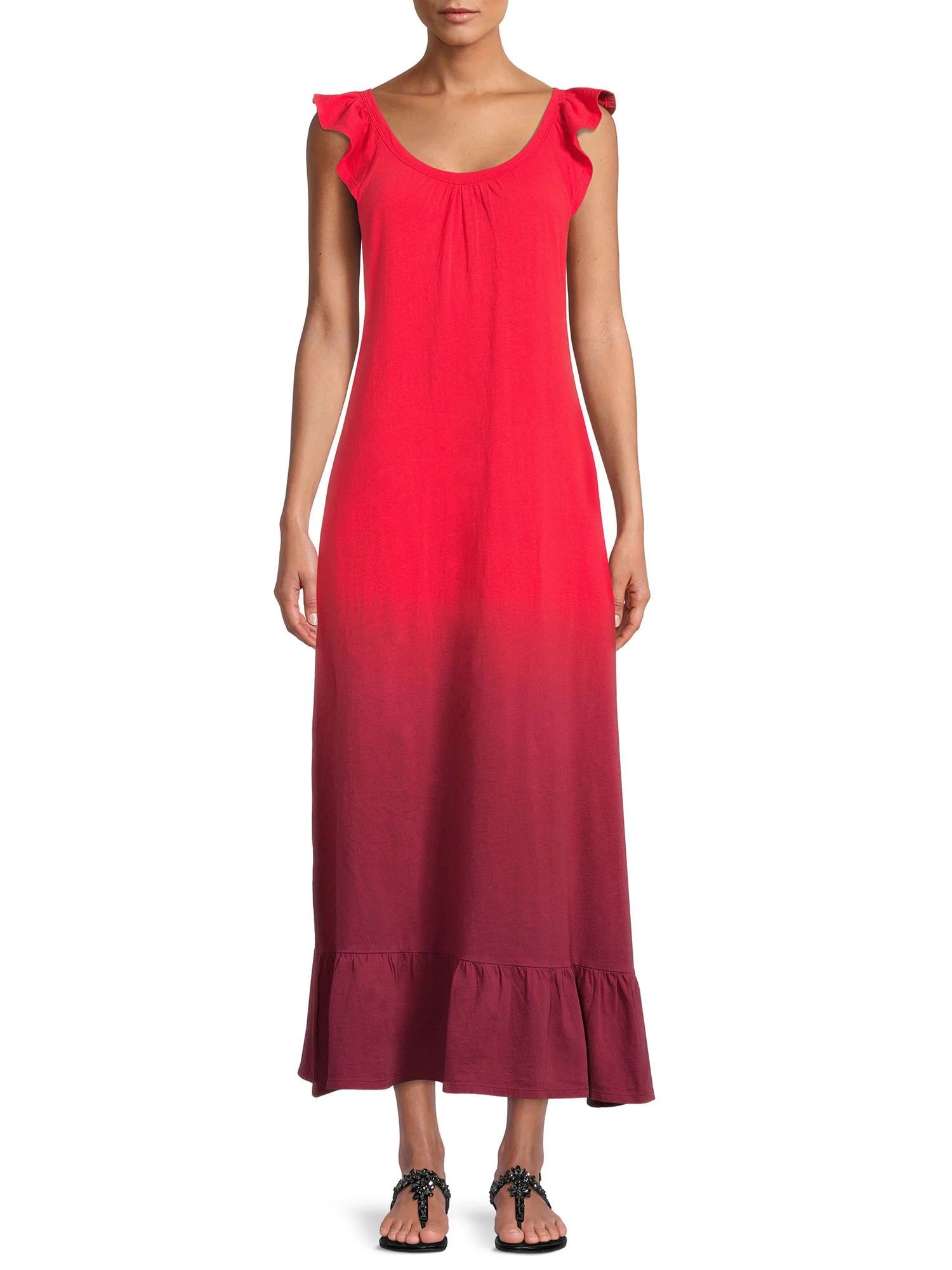 Time and Tru Women's Flutter Sleeve Knit Maxi Dress | Walmart (US)