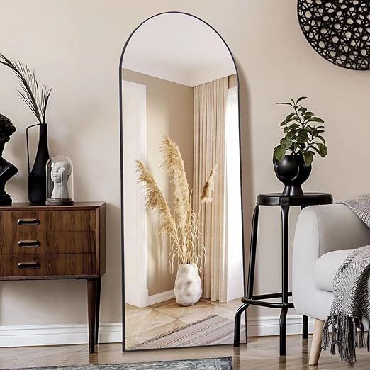 KOCUUY Arched Full Length Mirror, 64”x21” Floor Length Mirror, Black Full Body Mirror Bedroom... | Amazon (CA)