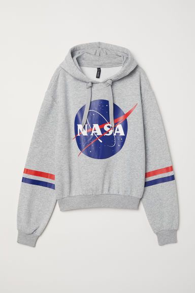 H & M - Printed Hooded Sweatshirt - Gray | H&M (US)