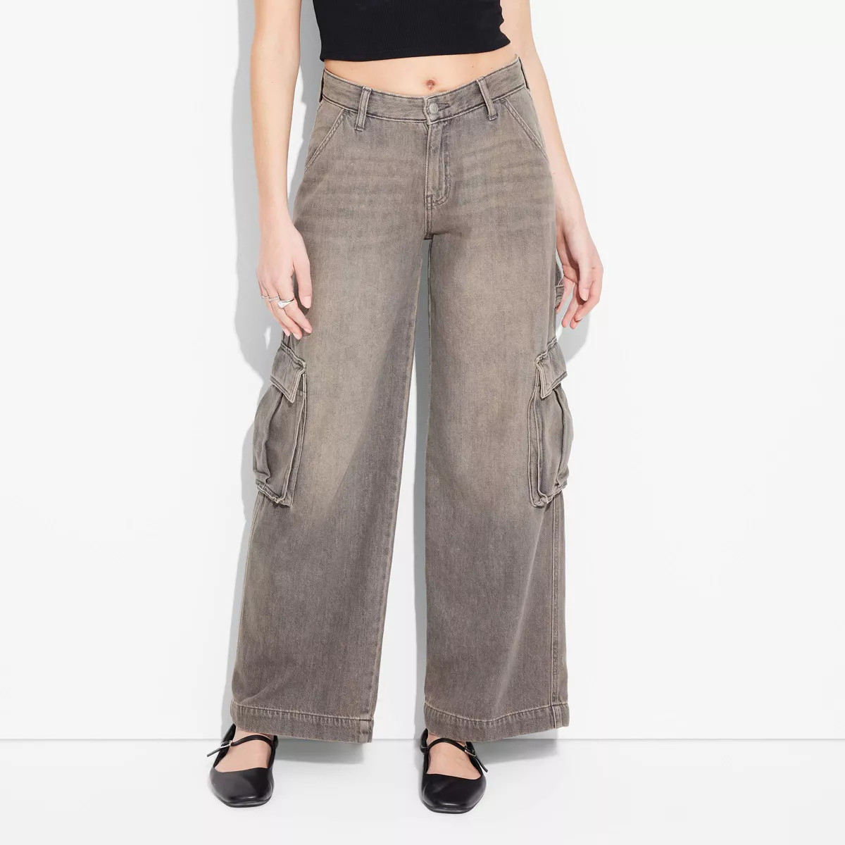 Women's Mid-Rise Wide Leg Cargo Baggy Jeans - Wild Fable™ | Target