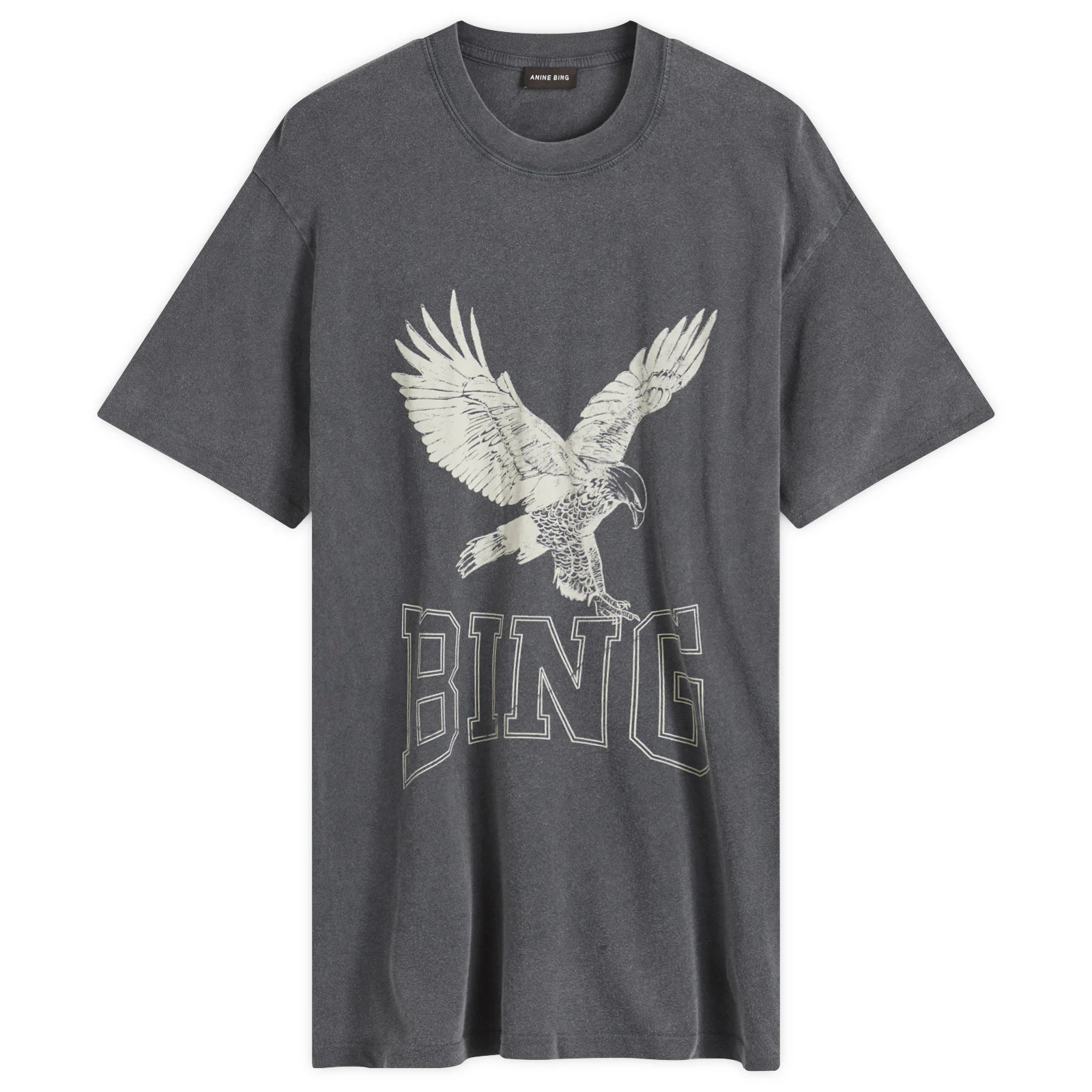 Anine Bing Women's Lili Retro Eagle T-Shirt in Washed Black, Size Small | END. Clothing