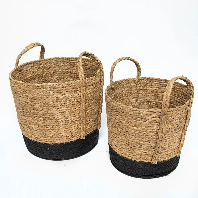 Better Homes & Gardens Round Seagrass Baskets, Natural, Black, Set of 2, Large & Medium - Walmart... | Walmart (US)