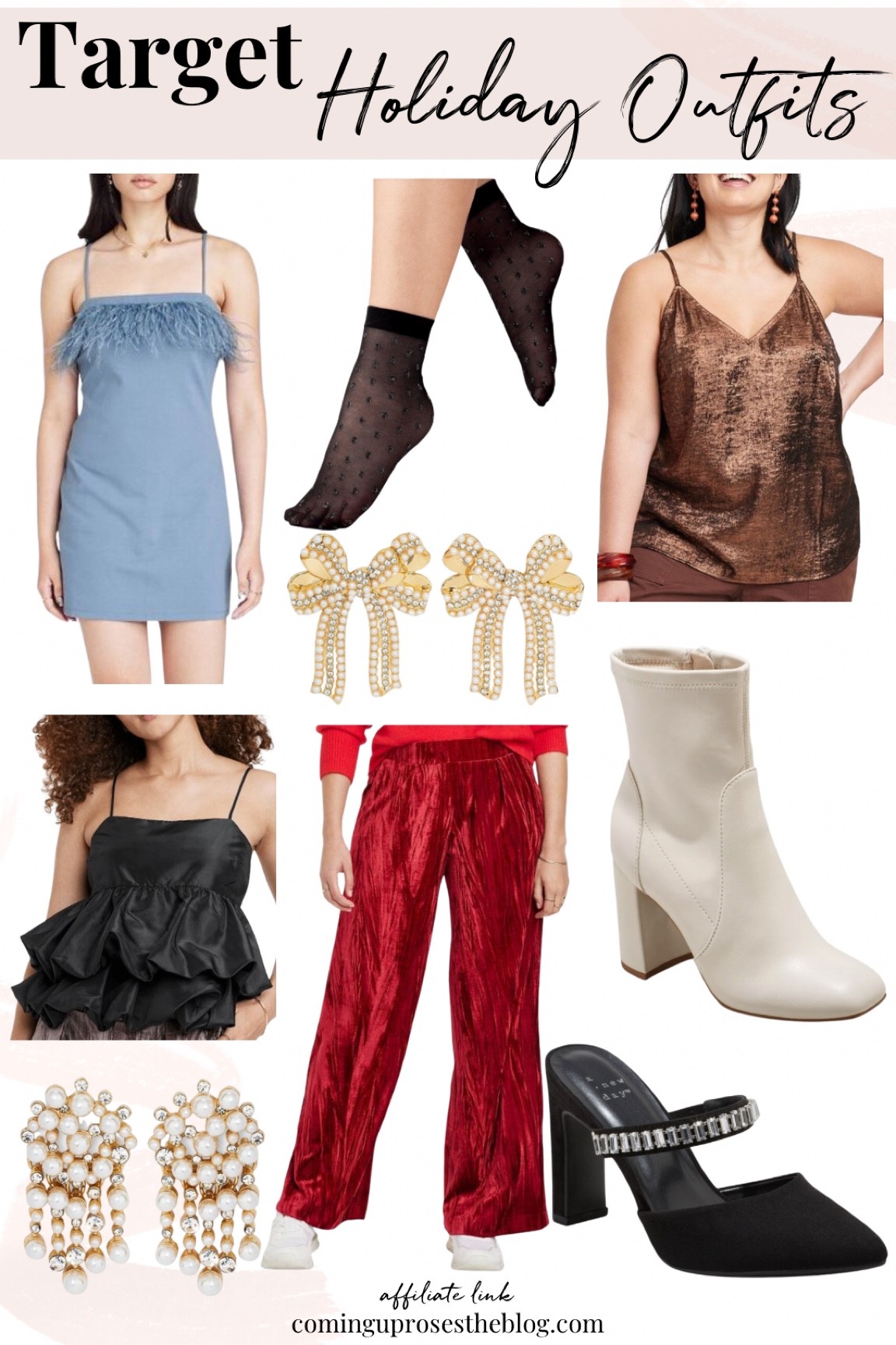 Holiday outfit finds from Target! 

Fur trimmed dress // metallic copper cami // ruffle cami // white booties // red velvet pleated pants // bow Pearl earrings // Pearl drop earrings // rhinestone mule heels // sparkle sheer socks

#LTKHoliday #LTKSeasonal #LTKunder100
