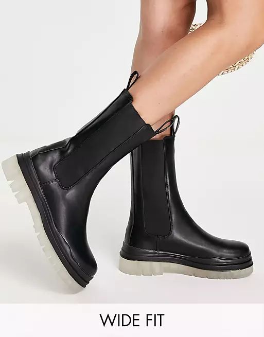 Public Desire Wide Fit Winter translucent sole boots in black | ASOS (Global)